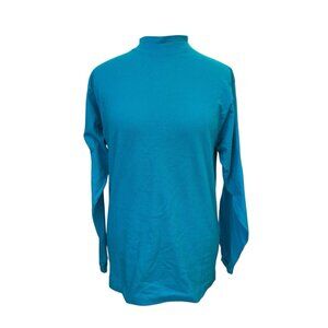 Vintage Teal Long Sleeves Mock Turtle Neck Single Stitch  USA Made Sz L